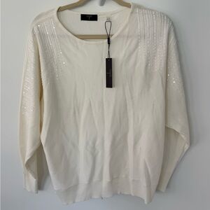Tahari Ivory Sequin Knit Top